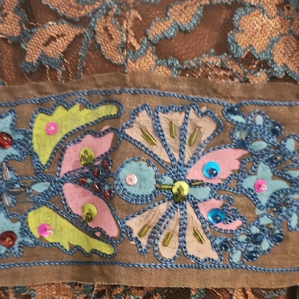 Anna Sui Brown and Blue Pleated Sundress - Picture 5 of 8